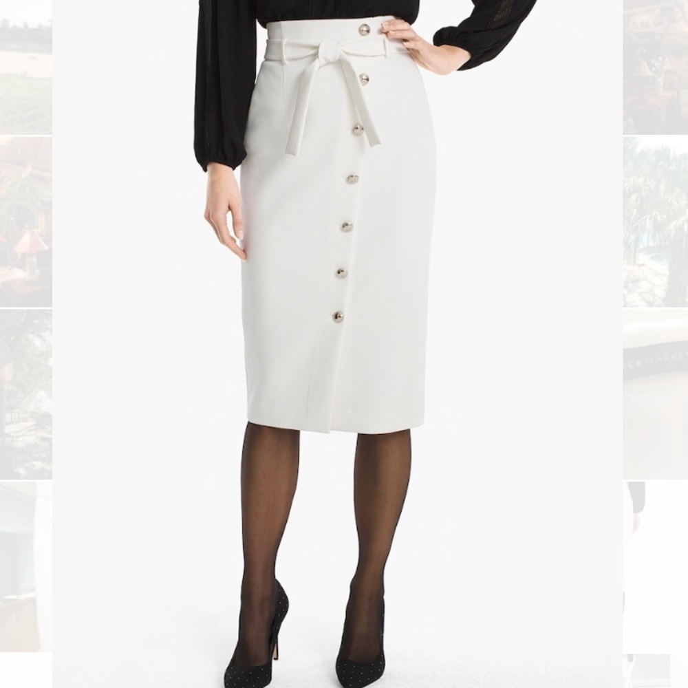 WHBM White Asymmetrical Button Down Skirt
